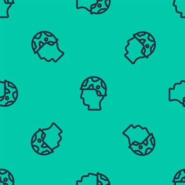 Mavi çizgi asker ikonu yeşil arka planda kusursuz desen izole etti. Vektör.