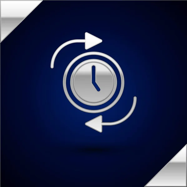 Relógio Prata Com Ícone Seta Isolado Fundo Azul Escuro Símbolo — Vetor de Stock