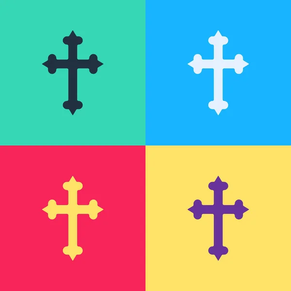 Pop Art Christian Cross Icon Isolated Color Background Church Cross — Stock Vector