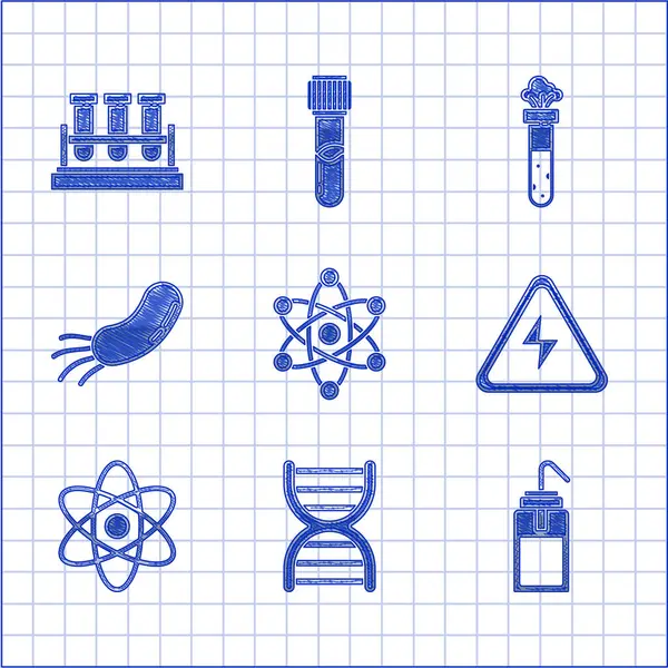Set Átomo Símbolo Adn Botella Lavado Laboratorio Señal Alto Voltaje — Archivo Imágenes Vectoriales