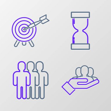 Hat Proje Üssü, Kullanıcı grubu, akan kumlu eski kum saati ve hedef ok simgesi. Vektör