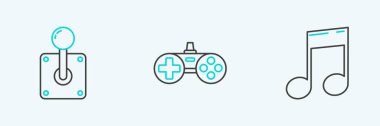 Oyun makinesi ve Gamepad simgesi için satır notası, ton, Joystick ayarlayın. Vektör