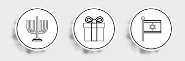 İsrail bayrağı, Hanuka menorası ve hediye kutusu ikonu. Vektör
