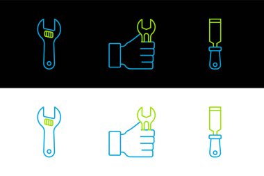 Satır Rasp metal dosyası, ayarlanabilir anahtar ve anahtar simgesi ayarla. Vektör