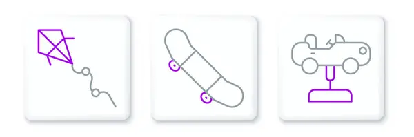 Définir Ligne Voiture Balançoire Cerf Volant Skateboard Trick Icône Vecteur — Image vectorielle