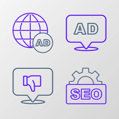 SEO optimizasyonunu ayarla, konuşma baloncuğundan, reklamcılıktan ve simgeden nefret et. Vektör