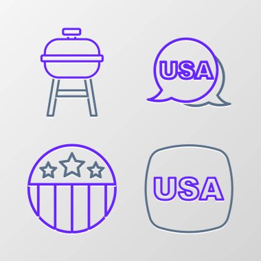 ABD Bağımsızlık Günü, Yıldız Madalyası ve Barbekü ikonu. Vektör