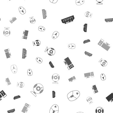 RAM 'i, rastgele erişim hafızasını, bilgisayar faresini, monitörü ve web kamerasını kusursuz desene ayarlayın. Vektör