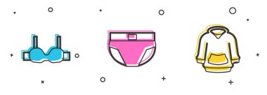 Sutyen, erkek iç çamaşırı ve kapüşonlu simge. Vektör