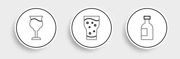 Набор Линии Стеклянная Бутылка Водки Бокал Вина Пивная Икона Вектор — стоковый вектор