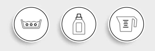 Встановіть Лінію Вимірювальна Чашка Температурне Миття Пляшка Значка Агента Очищення — стоковий вектор