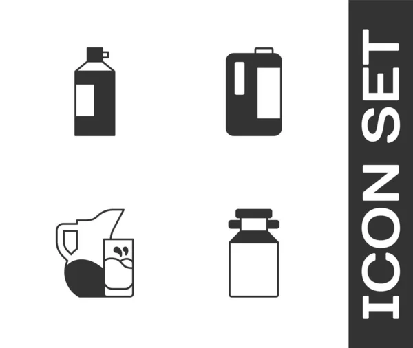 Set Dosenbehälter Für Milch Schlagsahne Flasche Milchkanne Krug Und Glas — Stockvektor