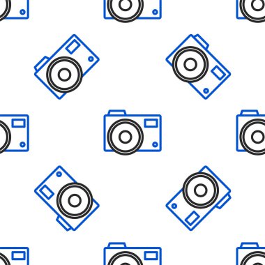 Çizgi fotoğraf makinesi simgesi beyaz arkaplanda izole edilmiş kusursuz desen. Fotoğraf makinesi simgesi. Renkli taslak konsepti. Vektör.