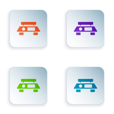 Renkli Elektronik ölçek simgesi beyaz arkaplanda izole edildi. Ağırlık ölçüm aletleri. Kare düğmelere renkli simgeleri yerleştir. Vektör.