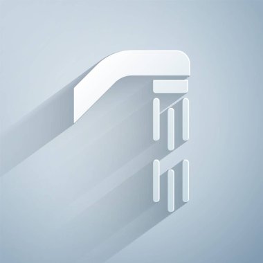 Kağıt kesiği duş başlığı ve akan ikon gri arka planda izole edilmiş. Kağıt sanatı tarzı. Vektör.