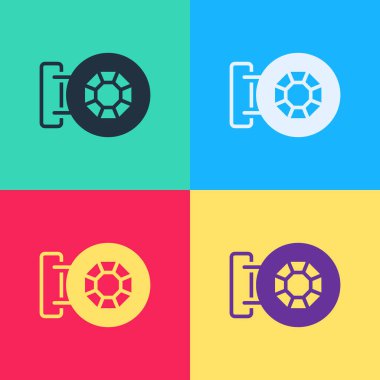 Pop Art Front ön cephe binası kuyumcu ikonu renk arkaplanında izole edilmiş. Vektör