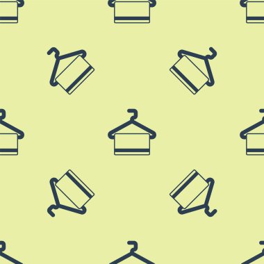 Askı simgesinde mavi havlu sarı arkaplanda izole edilmiş pürüzsüz desen. Banyo havlusu ikonu. Vektör