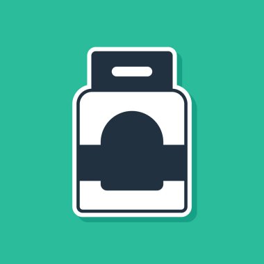 Yeşil arka planda izole edilmiş otomatik çamaşır makinesi ikonu için mavi deterjan. Vektör