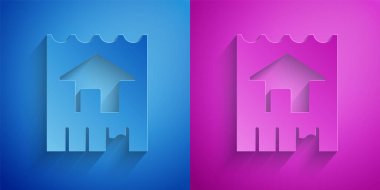 Paper cut House icon isolated on blue and purple background. Home symbol. Paper art style. Vector