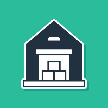 Blue Warehouse icon isolated on green background.  Vector