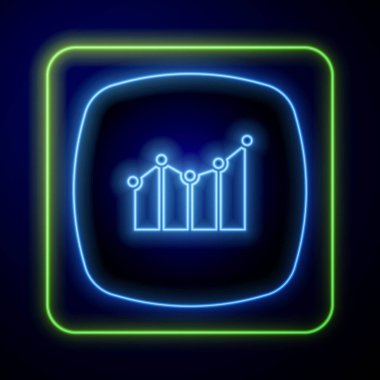 Parlayan neon neon kaynaklı büyüme ikonu mavi arka planda izole edildi. Gelirleri arttırıyorum. Vektör