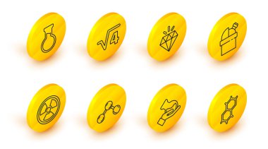 Chemical Formülü, Test tüpü ve matarası, Molekül, Radyoaktif, Astronomik Gözlemevi, Elmas, 4 glifin kare kökü ve ikon. Vektör