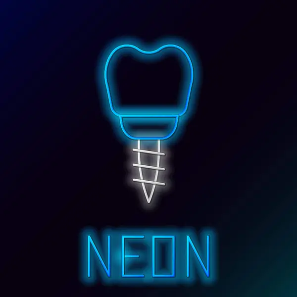 Zářící Neonová Čára Ikona Zubního Implantátu Izolovaná Černém Pozadí Barevný — Stockový vektor