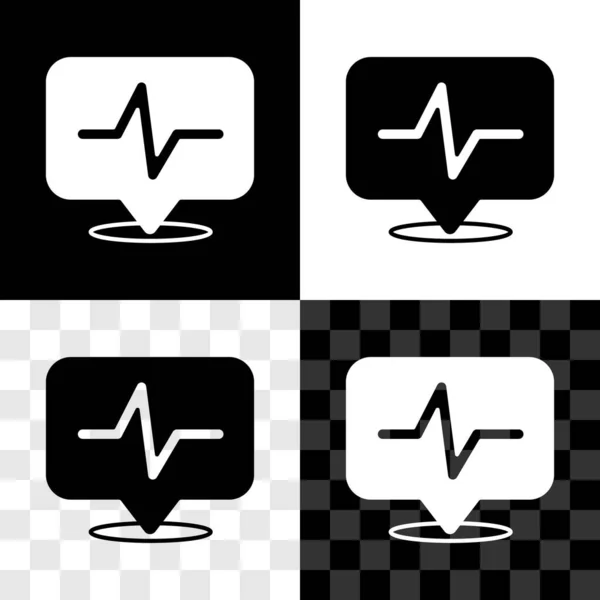 Set Heart Rate Icon Isolated Black White Transparent Background Heartbeat — Stock Vector