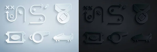 设置威斯特 美国足球与奖牌 足球或足球鞋尖 规划战略概念和图标 — 图库矢量图片