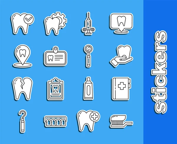 Набор Линии Зубная Щетка Зубной Пастой Буфер Обмена Стоматологическая Карта — стоковый вектор