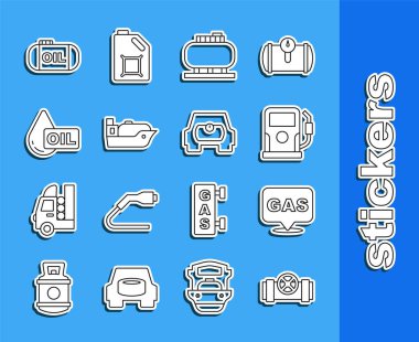 Metalik borular ve vanalar, konum benzin istasyonu, petrol deposu, petrol deposu, tanker gemisi, indirme ve araç simgesi için gaz ayarlayın. Vektör