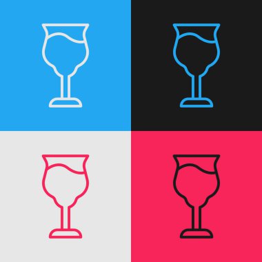 Pop sanat eseri şarap kadehi ikonu renk arkaplanında izole edilmiş. Şarap kadehi işareti. Vektör.