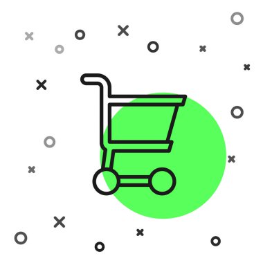 Siyah çizgili alışveriş arabası simgesi beyaz arkaplanda izole edilmiş. İnternetten satın alma konsepti. Servis tabelası. Süpermarket sepeti sembolü. Vektör