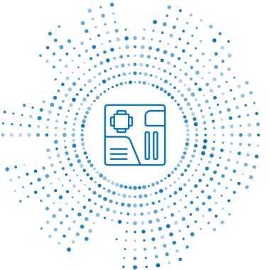 Mavi çizgi Elektronik bilgisayar bileşenleri anakart dijital çip entegre bilim ikonu beyaz zemin üzerinde izole. Devre kartı. Soyut çember rastgele noktalar. Vektör