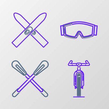 Bisiklet, çapraz kürek, kayak gözlüğü ve çubuk simgesini ayarla. Vektör