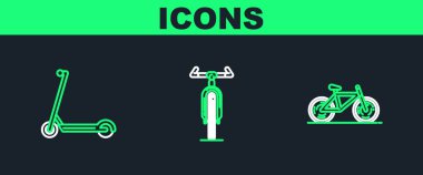 Bisiklet, Scooter ve ikon hattını ayarlayın. Vektör