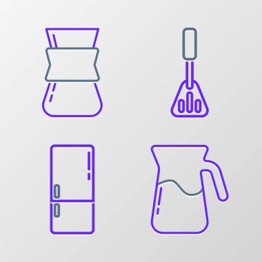 Buzdolabı, Spatula ve Türk kahvesi ikonlu sürahi bardağı koyun. Vektör