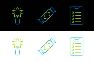 Yeni yıl hedefleri listesi, Noel yıldızı ve Candy ikonu. Vektör