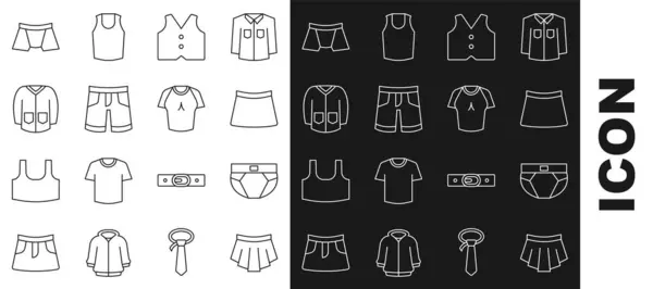 Definir Linha Saia Cuecas Masculinas Colete Curto Camisola Ícone Shirt — Vetor de Stock