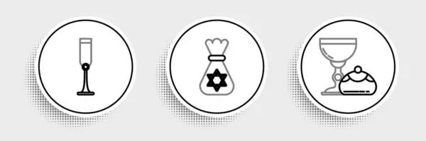 Set Ligne Gobelet Juif Hanoucca Sufganiyot Sac Argent Avec Étoile — Image vectorielle