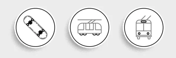 Set Line Trolleybus Skateboard Tram Railway Icon Vector — Stock Vector