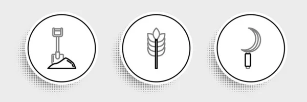 Установить Линию Серп Лопата Земле Зерновые Рисом Пшеницей Кукурузой Овса — стоковый вектор