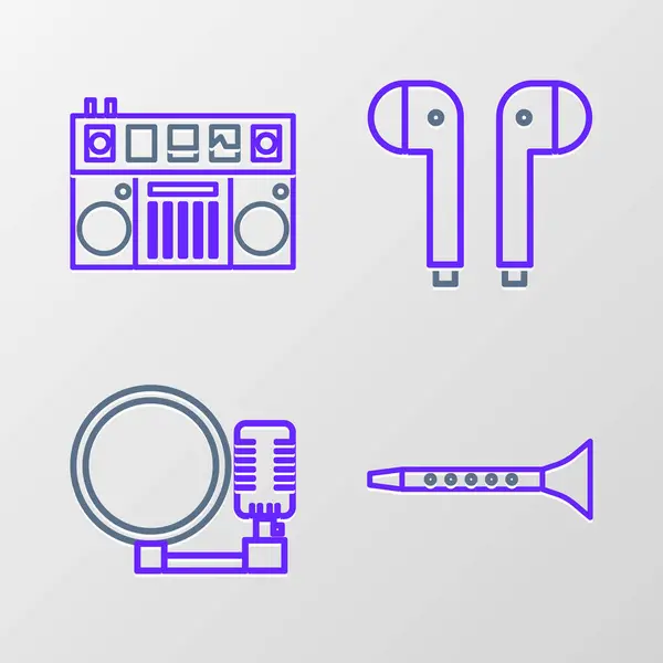 Establecer Línea Clarinete Micrófono Auriculares Aire Remoto Para Reproducir Mezclar — Vector de stock