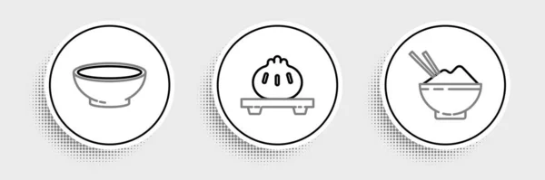 Mettre Riz Dans Bol Avec Baguette Bol Soupe Chaude Dumpling — Image vectorielle