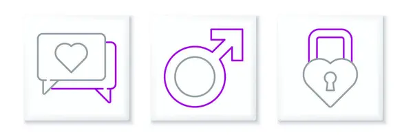 Set Line Castle Shape Heart Male Gender Symbol Icon Vector — Stock Vector