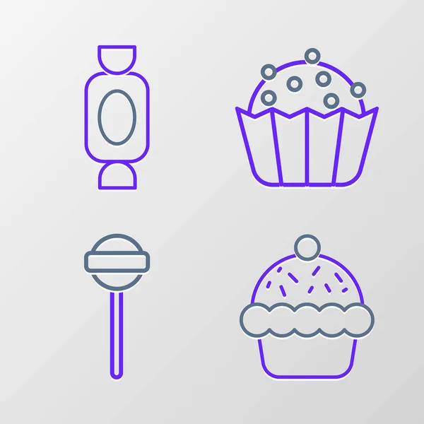 Set Line Cupcake Lollipop Candy Icon Vector — Stock Vector