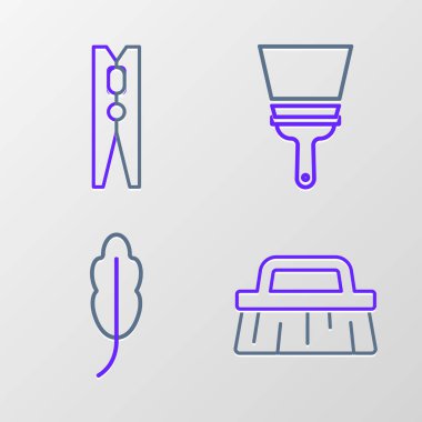 Temizlik, Tüy, Kauçuk temizleyici pencereler ve mandal simgesi için sıra fırçasını hazırlayın. Vektör