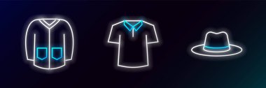 Çizgi Adam şapkası, Kazak ve Gömlek ikonu. Parlayan neon. Vektör
