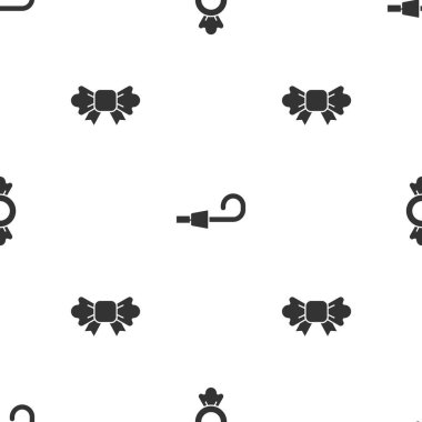 Candy 'yi, doğum günü partisi kornasını ve papyonu kusursuz desende ayarla. Vektör.