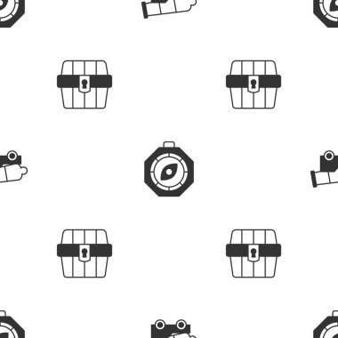 Top, pusula ve antika hazine sandığını kusursuz desenlere ayarlayın. Vektör